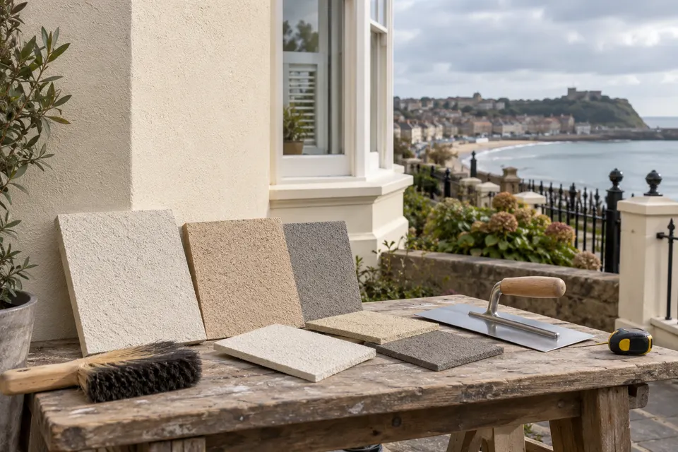 Illustrative render sample boards and unbranded finishing tools
